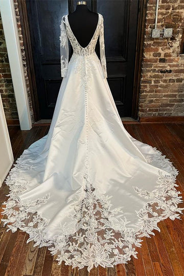 Vestido de novia blanco de manga larga y corte A